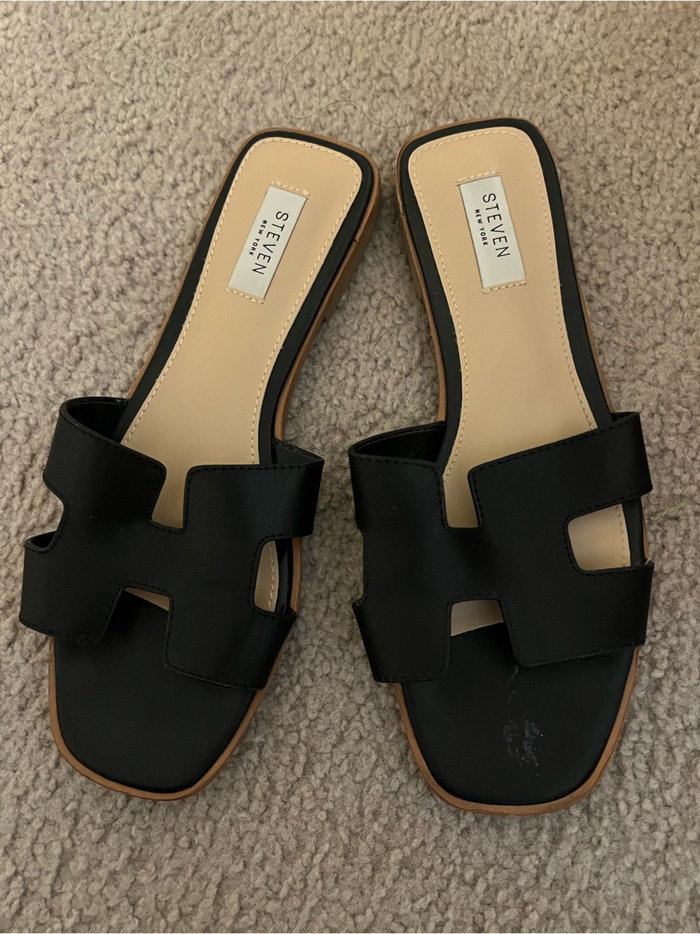 Black Open-Toe Slide Mules
